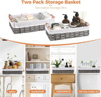 HomeHacks 2 Pack Storage Basket Paper Rope Baskets for Organizing with Handle Decorative Storage Bins for Countertop Toilet Paper Basket for Toilet Tank Top Small Baskets, Grey