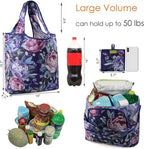 BeeGreen Floral Reusable Grocery Bags - X Large 50 LB Capacity,Foldable Tote Bag Gifts Fashionable Ripstop Polyester, Recyclable, Machine Washable Bulk Bags With Pouch - Ideal for Shopping