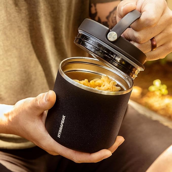 Hydrapeak 18oz Stainless Steel Vacuum Insulated Food Jar | Jar for Hot Food and Cold Food, Wide Mouth Leak-Proof Soup Jar for Adults, 10 Hours Hot and 16 Hours Cold (Tangerine)