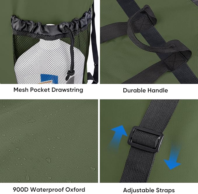 BALEINE 150L Laundry Bag Backpack, 900D Oxford Fabric Large Travel Laundry Bags with Shoulder Straps and 2 Mesh Pockets for College Dorm, Apartment, Laundromat (Green, 150L)