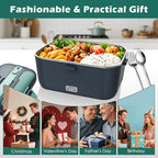 Electric-Lunch-Box-Heated-Food-Warmer 100W Heating Lunchbox for Adults 1.8L Portable Food Heater for Work/Car, 12V/24V/110-230V Lonchera Eléctrica Portátil with Fork Spoon (Gray+Green)