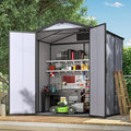6x4 FT Resin Outdoor Storage Shed, All-Weather Plastic Garden Shed with Floor, Lockable Doors & Windows, Plastic Tool Shed for Poolside, Backyard, Patio