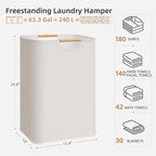 STORAGE MANIAC 3-Pack Large Laundry Hamper, 80L (21.1 Gal) Collapsible Laundry Basket with Bamboo Handles, Freestanding Waterproof Clothes Hamper for Laundry Room, Bedroom, Dorm, Towels, Toys, Beige