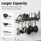KES 24 Inch Kitchen Pot Pan Rack Wall Mounted Hanging Storage Organizer Wall Shelf With Hooks Matte Black, KUR215S60-BK