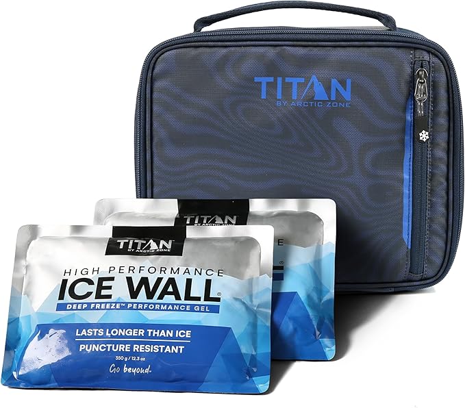 Titan by Arctic Zone Fridge Cold Lunch Box with 2 Gel Ice Packs, Small Insulated Cooler Bag with Leak Proof Lining for School and Work, Dark Wave