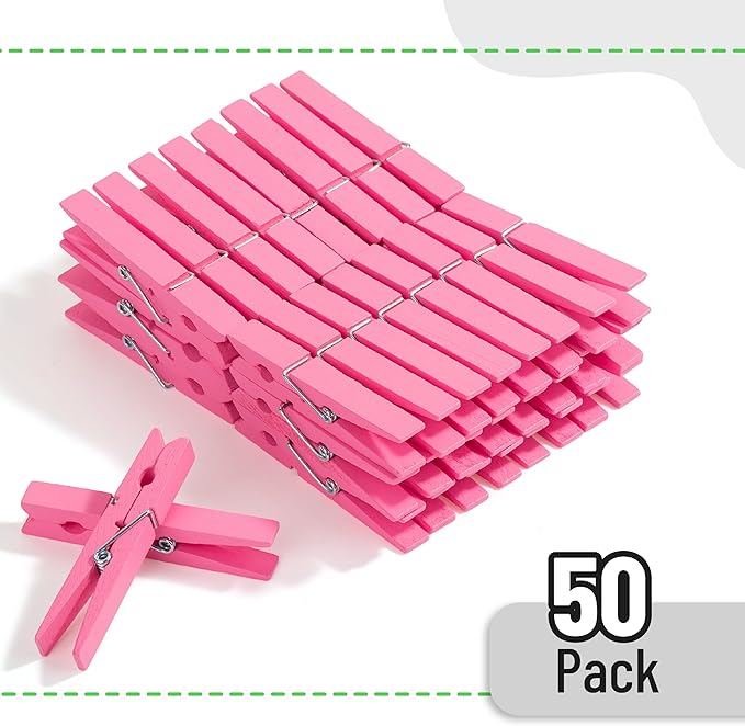 Mr. Pen- Wooden Clothes Pins, Natural Wood, 50 Pack, 2.9 Inch, Pink, Rust Resistant Clothes Pins for Hanging Clothes, Mother's Day Decoration