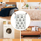 LANGYASHAN Laundry Basket Canvas Fabric Collapsible Organizer Basket for Storage Bin Toy Bins Gift Baskets Bedroom Clothes Children Nursery Hamper (anchor)