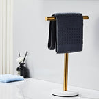 Hand Towel Holder, 15 Inch T-Shape Freestanding Towel Rack Stand for Bathroom & Kitchen Countertop with Brushed Gold Finish and Marble Base