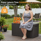 NEWBULIG 60 Gallon Deck Box, Waterproof Outdoor Storage Box with Lockable Lid, Patio Furniture Bench & Side Table, Outside Storage Container, Tool-Free Assembly, for Garden, Pool, Brown