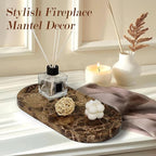 Genuine Real Natural Marble Tray for Bathroom, Luxury Dark Brown Stone Vanity Tray, Decorative Oval Trays for Countertop Storage, Vanity, Dresser, Kitchen, Home Decor, 11.8" x 6", Brown