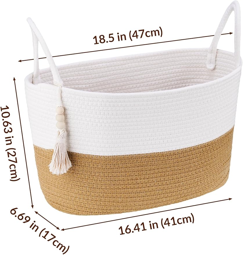 NiHome Toilet Paper Storage Basket, Cotton Rope Organizer with Boho Tassel, Holds 6 Rolls, Foldable Space-Saving Design, Multi-Purpose Bin for Bathroom, Bedroom and Living Room