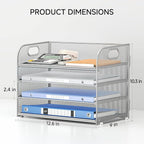 Lavatino 4-Tier Paper Organizer Trays - Silver Mesh File Folder Sorter with Handles, Desk Letter Holder Organizer for Office, Home, School Supplies Storage & Organization