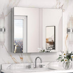 Keonjinn 30 x 26 Inch Bathroom Medicine Cabinet with Mirror, Assembly Required, Combined Double Doors Wall Cabinets, Flexiable Ample Storage, Recessed or Surface Mount, Soft Closing