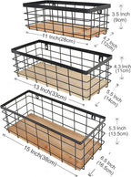 Metal Wire Basket Detachable Wood Base Storage Organizer Farmhouse Hanging Basket for Kitchen Cabinets, Bathroom, Pantry, Laundry Room Set of 3,Black Color