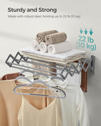 SONGMICS Clothes Drying Rack, Wall-Mounted Drying Rack Clothing, Small Accordion Laundry Rack, 9 Staggered Hanging Rods, Expandable and Retractable, Dove Gray ULLR802G01