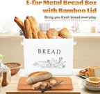 E-far Bread Box for Kitchen Countertop, Metal Bread Storage Container Bin with Bamboo Lid for Cutting Bread, Extra Large & Farmhouse Style, 13” x 7.2” x9.8”, White