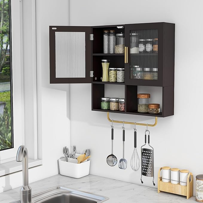 Wall Mounted Bathroom Storage Cabinet Medicine Cabinet with Acrylic Doors & Towel Bar Adjustable Shelves for Bathroom, Laundry Room, Bedroom, Enterway