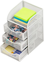 Mind Reader Desktop Accessory Storage, Paper Binder Clip Basket, Workspace, Office, Metal Mesh, 4.75"L x 5"W x 8"H, White