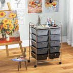 Giantex 10 Drawers Rolling Cart, Classroom Organizers, Storage Cart with Wheels, for Teacher Office Home School Supplies Tool Craft Art Paper, Black Gradient