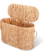 Toilet Paper Storage Basket, Water Hyacinth Slim Toilet Paper Holder with Lid for 6 Regular Rolls Hand-Woven Wicker Rattan Home Decor Bathroom Accessories Organizer