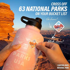 National Parks Water Bottle – 64 oz Insulated Stainless Steel Bottle with 63 Hand-Drawn Park Stickers, Carrier Bag, Strap & Gift Box – BPA-Free – Ideal for Hiking, Camping & Travel