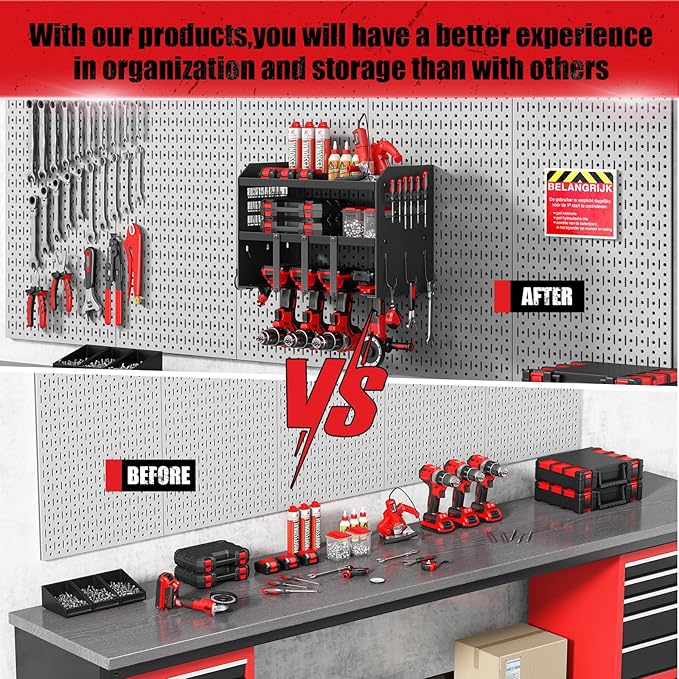 Power Tool Organizer Wall Mount: Heavy Duty Storage Organization Stand Cordless -3 Layers Large Garage Organizer with Drill Holder -Metal Steel Utility Rack Hooks Screwdriver -Gifts for Man