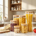 Square Glass Jars with Bamboo Lids 79 FL OZ [Set of 3], Glass Canisters with Airtight Lid, Glass Food Storage Containers for Spaghetti, Fettuccine, Linguine,Pasta, Best for Kitchen & Pantry