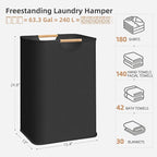 STORAGE MANIAC 3-Pack Large Laundry Hamper, 80L (21.1 Gal) Collapsible Laundry Basket with Bamboo Handles, Freestanding Waterproof Clothes Hamper for Laundry Room, Bedroom, Dorm, Towels, Toys, Black