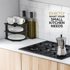 Bambüsi Plate Organizer for Cabinet - Corner Cabinet Organizer and Kitchen Cabinet Organizer Shelf, Kitchen Countertop Organizer for Plates, Dishes and Bowls, Space Saving Corner Rack, Black