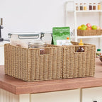 Vagusicc Wicker Storage Basket, Set of 2 Hand-Woven Paper Rope Wicker Basket, Small Storage Baskets for Organizing Toilet Paper Basket, Foldable Large Cube Storage Organizer Bins for Shelves (Natural)