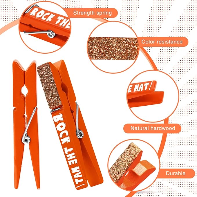 Kigeli 30 Pcs Spirit Clips Cheer Pins Cheerleader Gifts Clothes Pins for Backpacks Competition Glittered for Team Cheer Gifts Stuff Supplies Party Favors Accessories Bulk(Orange,Shiny)