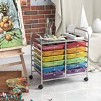 COSTWAY 12-Drawer Rolling Storage Cart, Utility Storage Organizer Cart for Tools, Scrapbook, Paper, Craft, Multipurpose Art Supply Organizer on Wheels for Home Office School, Teacher, Rainbow