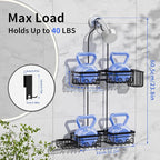Shower Caddy Hanging with Door Hook - Split Design for Handheld Showerheads, Rustproof Over The Showerheads Bathroom Organizer with Hooks Soap and Toothbrush Holder, Bathroom Accessories Black