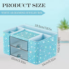 Blue Bling Desk Organizer with 2 Drawer, Sparkly Makeup Organizer for Vanity, Girly Desk Accessories, Rhinestone Pen Holder, Elevate Your Workspace with Blue Serenity (Diamond)