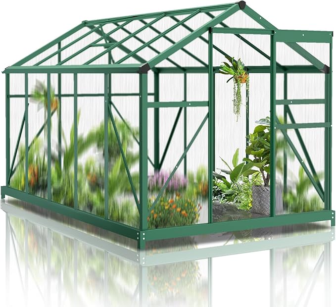Vasitelan 6 x 10 FT Outdoor Greenhouse, Polycarbonate Greenhouse with Aluminum Frame for Backyard, Green Houses for Outside Garden Backyard, Patio (Green)