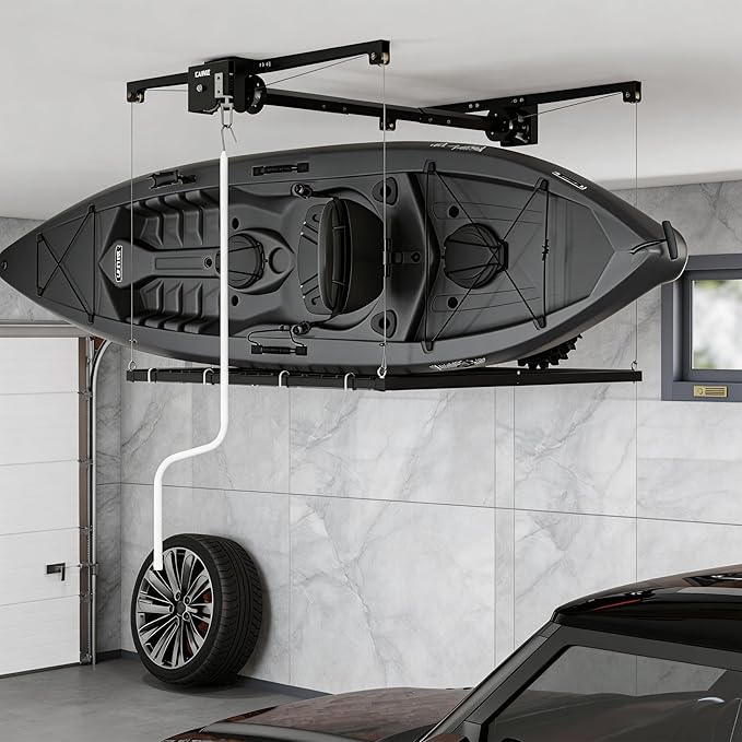 4x4 ft Overhead Garage Storage Rack, Adjustable Heavy Duty Hanging Garage Ceiling Storage Rack System, 300 Lbs Weight Capacity