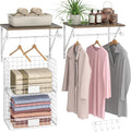 2 Set Laundry Room Wall Mounted Shelves With Wire Storage Baskets, Over Washer and Dryer With Hanging Rods and Hooks, for Organization and Storage, White, Wooden
