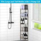 5 Tier Floor Standing Corner Shower Caddy Organizer Shelf with Hooks, Bathroom Shelves Stand Rack, Bronze