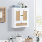 Spirich Bathroom Cabinet Wall Mount, Boho Medicine Cabinet for Bathroom, Over The Toilet Storage Cabinet with Rattan Doors and Tilt-Out Cube