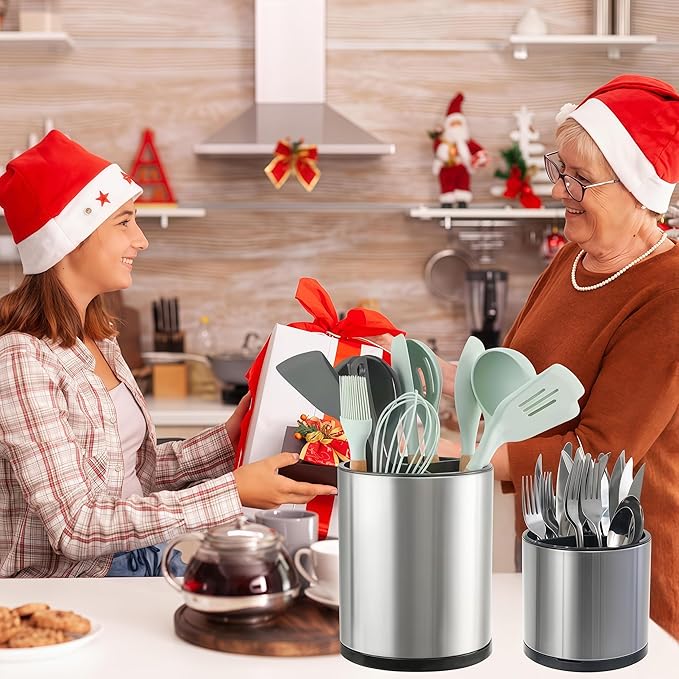 Utensil Holder,Extra Large Utensil Holder for Kitchen Counter, Silverware Organizer, Stainless Steel Storage Cooking Caddy Flatware Spoon Spatula Tool Cutlery Container(2 Set)