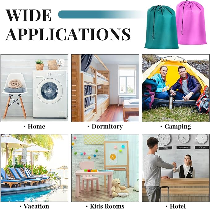 Woanger 12 Pack 28 x 45 Inch Extra Large Laundry Bags Bulk Washable Travel Laundry Bag with Drawstring Closure Large Dirty Clothes Organizer for College Dorm Home Hotel Camping(Cute Colors)
