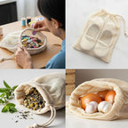 LITO LINEN AND TOWEL Produce Bags| Storage Bags with Drawstrings | Cotton Mesh for Vegetables, Fruit, Onion & Grocery Shopping| Reusable Washable Food Bag| Cloth Shoe | 6 Pack Mixed Size - Natural