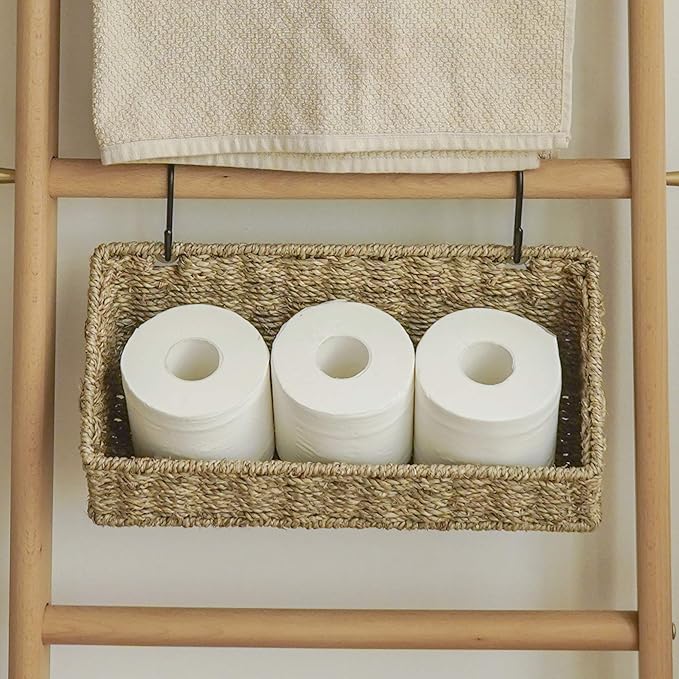 StorageWorks Woven Wall Baskets for Storage, Seagrass Baskets for Shelf, Wall Storage for Kitchen and Bathroom, Hanging Baskets for Organizing, 2 Pack