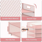 7 Tier Paper Organizer - Mesh Desktop File Holder with Handles for Office School Desk, Black (Pink)