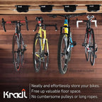 Kradl - Ceiling Mount Bike Lift and Rack. Bicycle Storage Hoist Without Electricity, Clumsy Ropes or Pulleys.