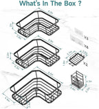 Veken Corner Shower Caddy 6-Pack, Advanced Rustproof Design, No Drilling Adhesive Shelves, Rack with Soap Holder, Large Capacity Bathroom Organizers and Storage, Wall-Mounted Kitchen&Home Decor,Black