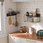 Floating Shelves - Black Bathroom Shelves Over Toilet, Set of 2 Wall Shelves with Basket and Hooks