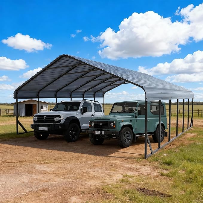 20x30 FT Heavy Duty Metal Carport with Galvanized Steel Roof & Frame - All-Weather Portable Garage Shelter for 3 Cars, Safe Boat Cover & Yard Protection