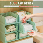 Closet Organizer, 4 Pack Stackable Storage Bins for Closet Shelves, Plastic Storage Drawers Basket Weekly Clothes Organizer for Kids(4L)（Green）