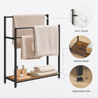 HOOBRO Extra Large Free Standing Towel Rack, 3 Tier Blanket Rack, Blanket Holder for Bathroom, 32.3" L x 11.4" W x 39.4" H, for Living Room, Bedroom, Rustic Brown and Black BF30LB01